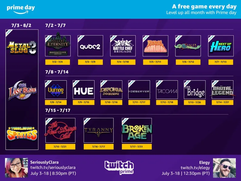 Twitch Prime Offering 21 Free Games In July