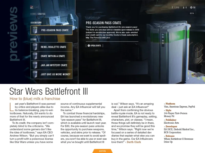 Game Infarcer 2018 Edition: Luigi Odyssey, Xbox One F, Star Wars Battlefront III