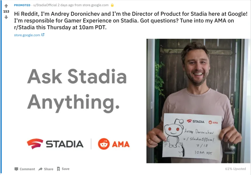 Stadia Director Of Product To Host AMA On Reddit Today