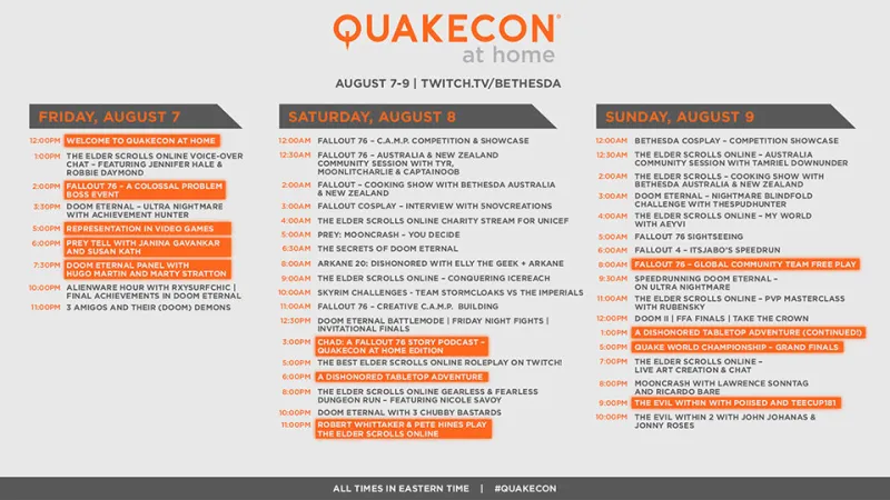 Bethesda Reveals Full QuakeCon At Home Streaming Schedule