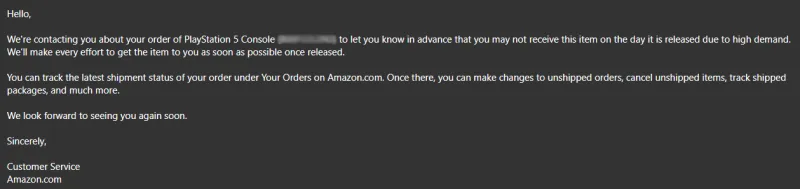 PS5 Preorders May Not Arrive On Launch Day, Warns Amazon Email