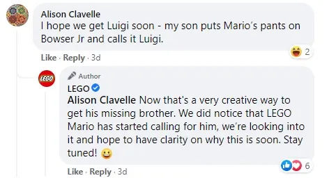 New Update Causes Lego Mario To Call Out For Luigi