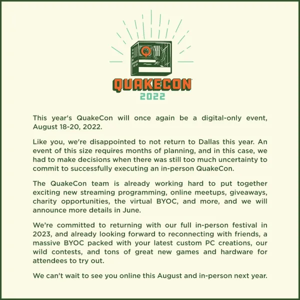 Quakecon 2022 Will Be A Digital Event For Third Straight Year