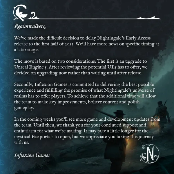 Nightingale Early Access Launch Pushed To 2023