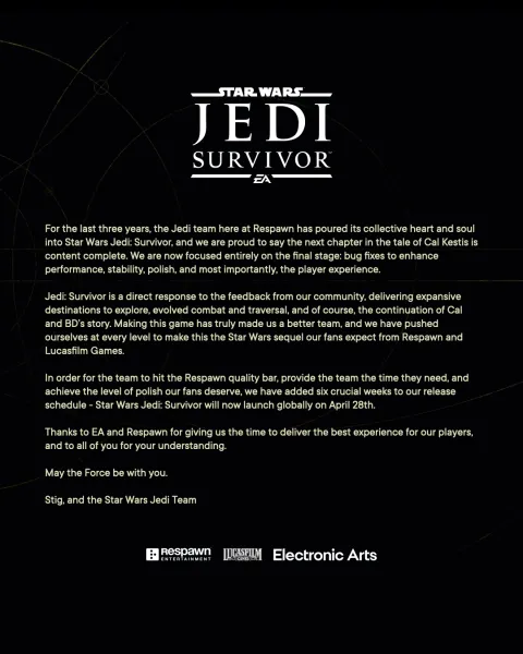 Star Wars Jedi: Survivor Delayed To April 
