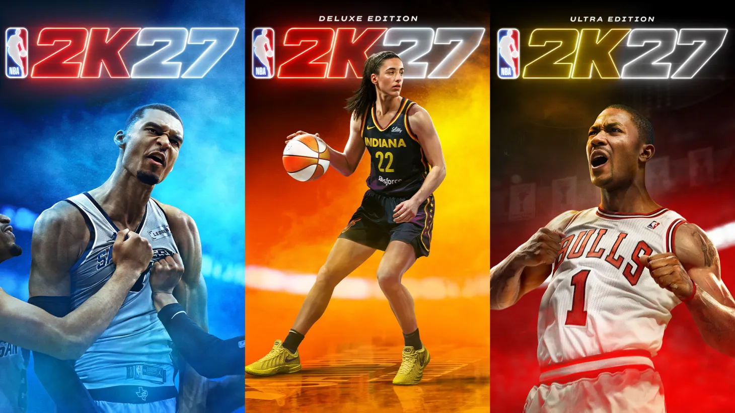 NBA 2K27 Cover Athlete Stars Victor Wembanyama Caitlin Clark Derrick Rose