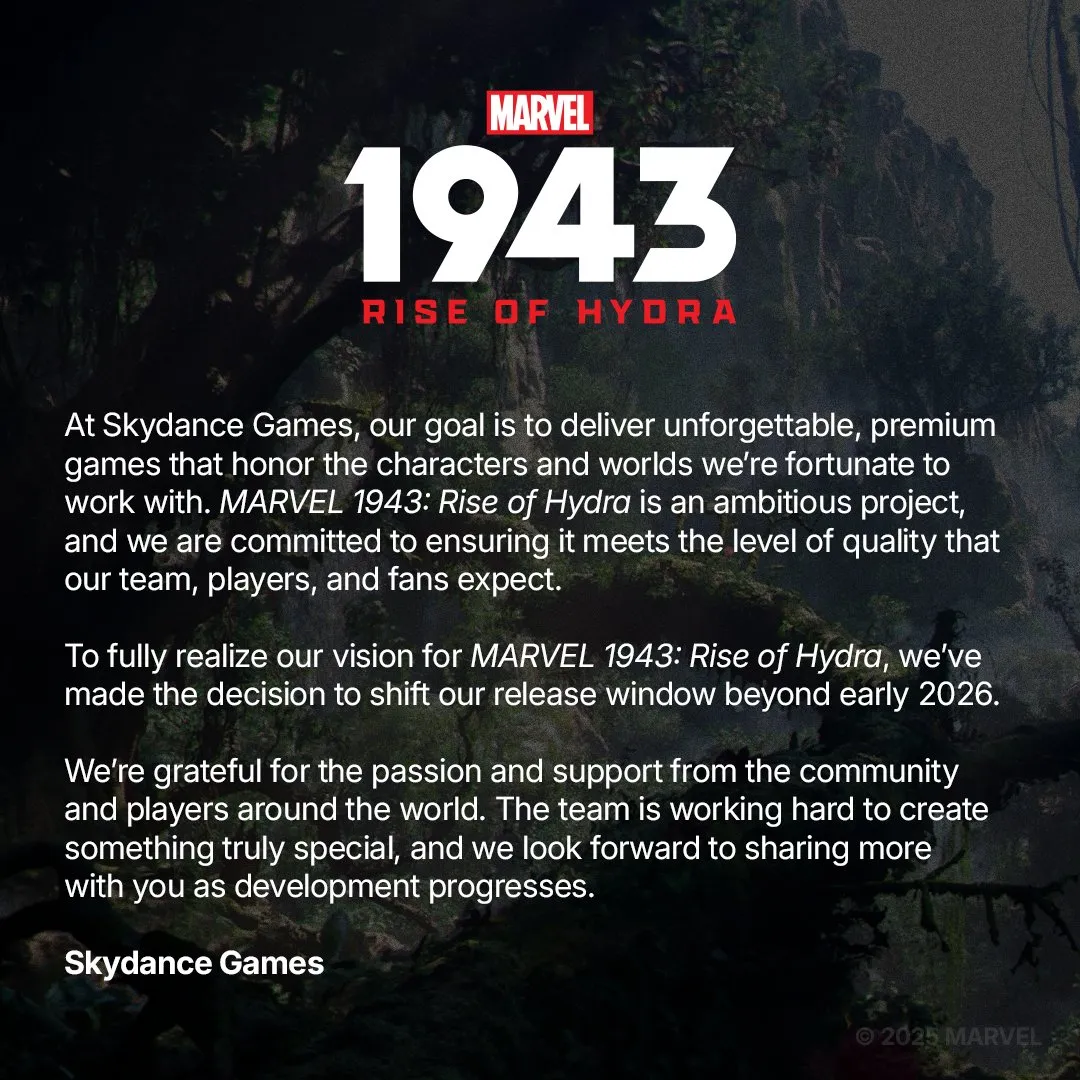 Marvel 1943: Rise of Hydra Release Date Delayed 'Beyond Early 2026'