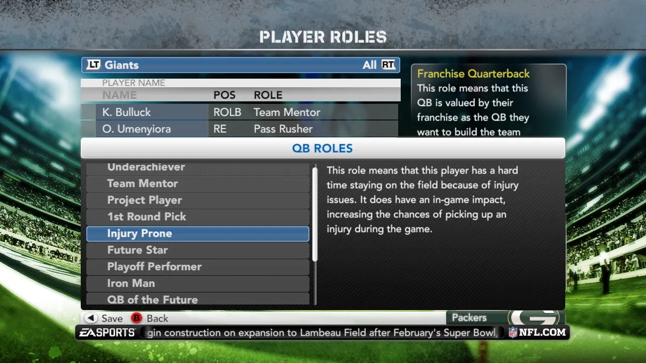 Madden NFL 12: Player Association