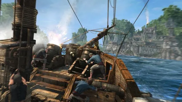Between Sharks And The Towering Man Of War, Kenway Has His Hands Full