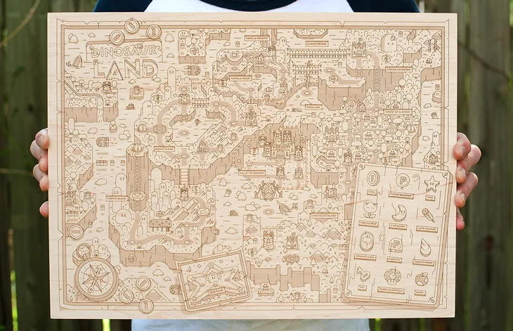 Maps Are Art, Especially Etched Wood Cartographs Of The Mushroom Kingdom